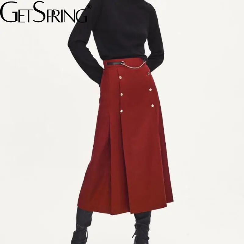 

Getspring Женская юбка, Повседневная Длинная юбка с высокой талией, подходящая ко всему винтажная весенне-осенняя юбка, женская одежда, новинка ...