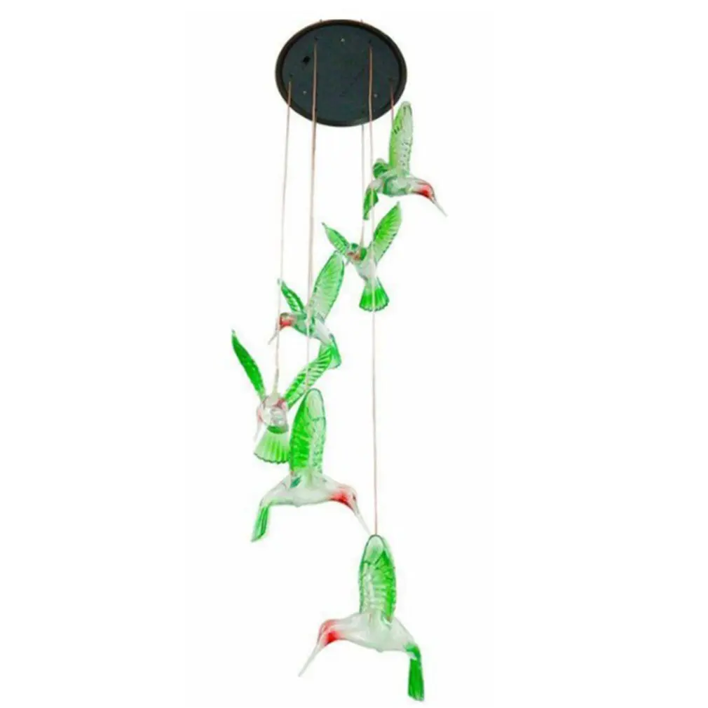 

LED Colorful Solar Power Wind Chime Crystal Hummingbird Butterfly Waterproof Outdoor Windchime Solar Light For Garden Hot Sale