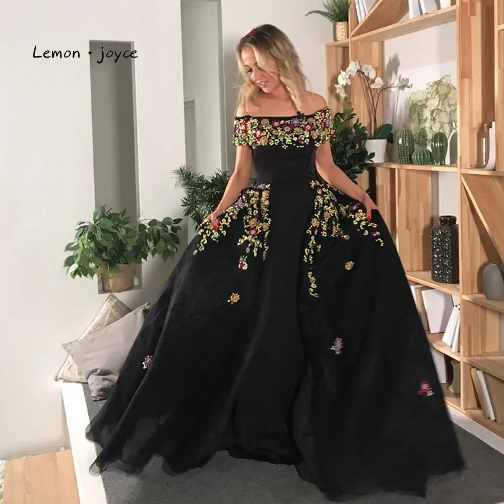 Женское вечернее платье со шлейфом длинное черное в арабском стиле модель 2020|gown