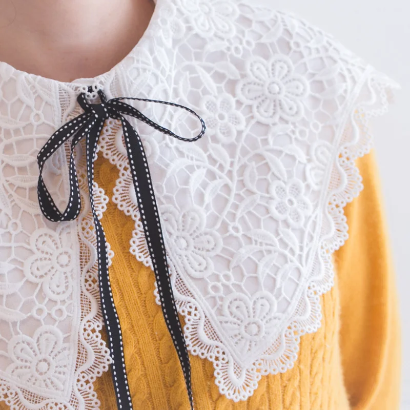 Поддельные ложный воротник женская блузка большая вышивка съемный кружевной