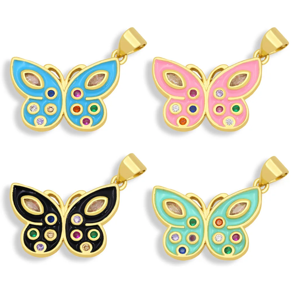 

OCESRIO Copper Trendy Colorful Enamel Butterfly Pendants for a Necklace 18K Gold Plated Zircon Jewelry Creation pdta485