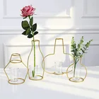 Ваза для цветов Настольная металлическая в скандинавском стиле, ваза из золотых железных линий в стиле ретро, украшение для дома, 8 форм