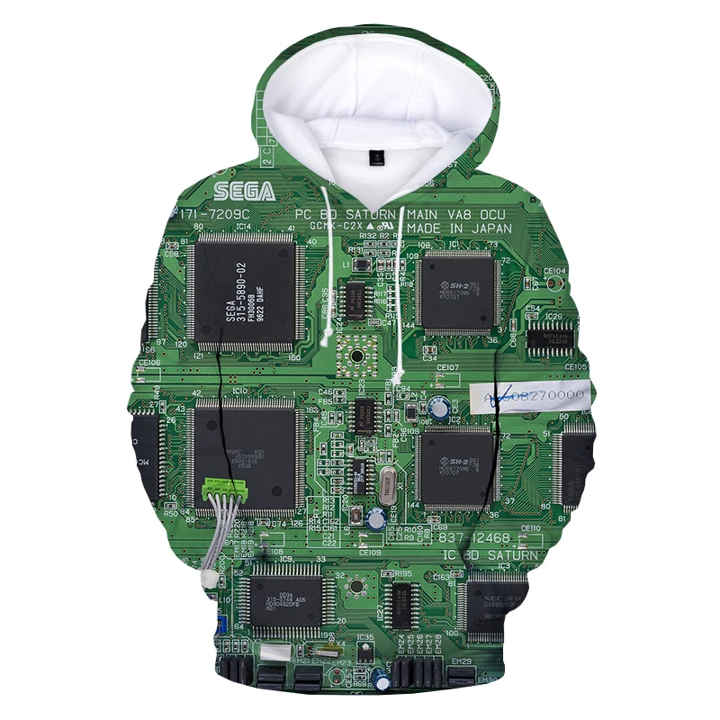 

Sudadera con capucha para hombre con impresión 3D de chip electrónico estilo Harajuku hip-hop unisex de talla grande 6XL