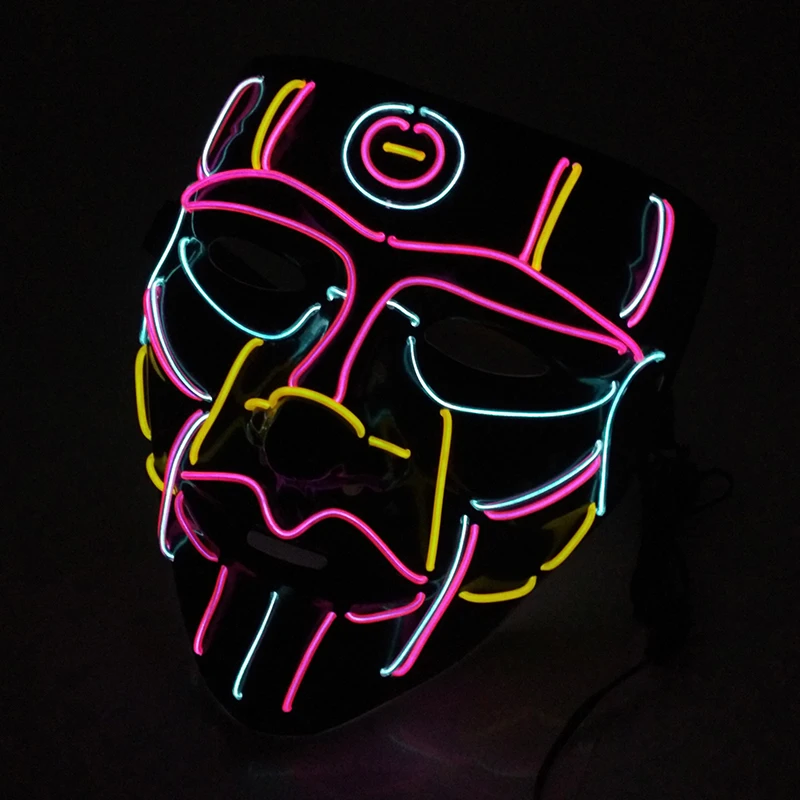 Glowing Horror Demon Slayer Characters Cosplay V-shaped Colorful Monster With Blood EL Wire Scary Halloween Mask | Дом и сад