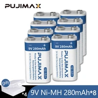 pujimax new 8pcs 9v ni mh 280mah rechargeable batteries 1200 cycles of ring charge for toy remote cpntrol instrument interphone
