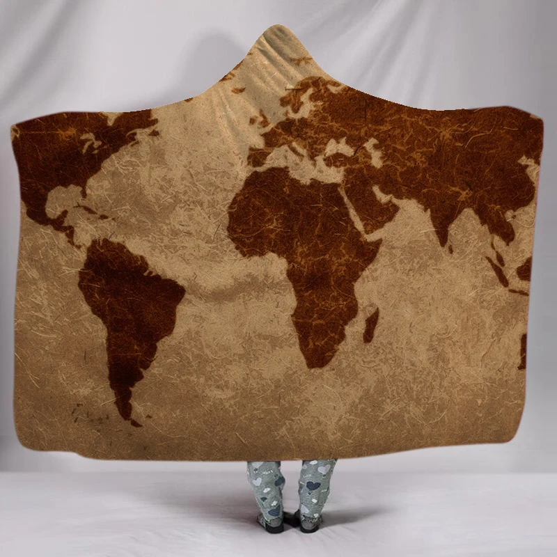 Зимнее теплое одеяло с капюшоном 3D цифровой печатью картой утолщенное