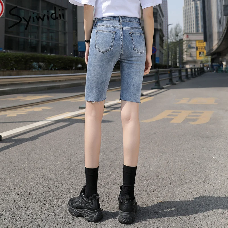 Женские джинсовые шорты с завышенной талией черные облегающие повседневные в