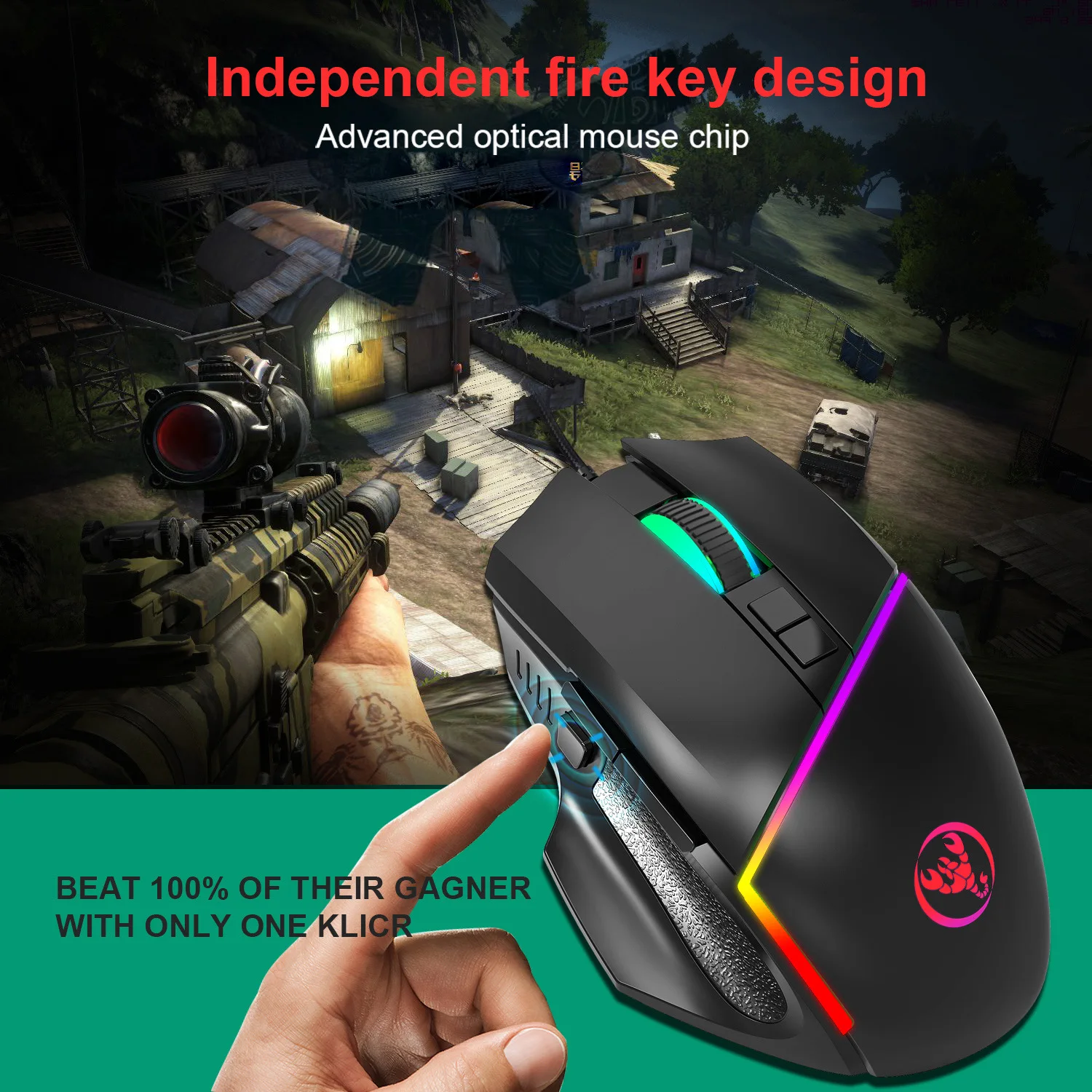 Игровая мышь Hongsund регулируемая Механическая 6400DPI игровая проводная USB с 7