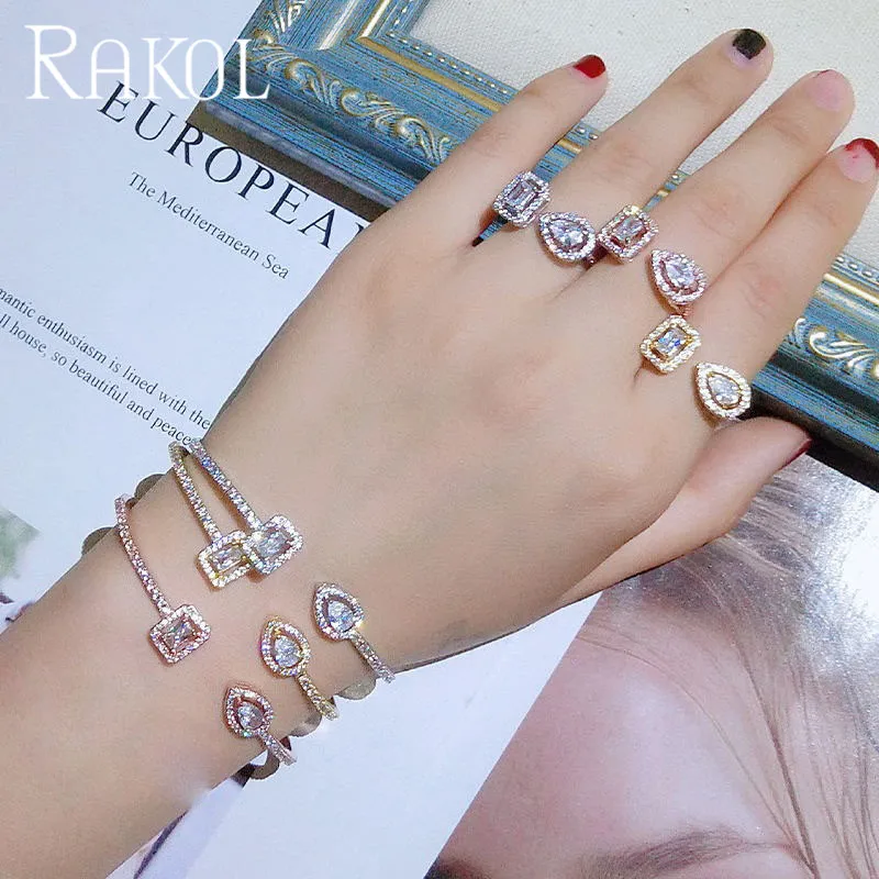 RAKOL Гладкий минималистский дизайн с кубическим цирконием браслеты из колец