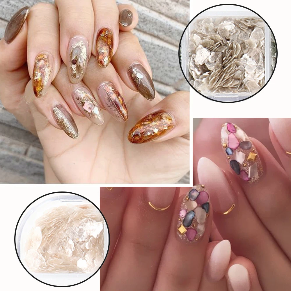 

new12Grid Nail Abalone Shell Fragments Texture Irregular Natural Sea Shell Slice Charm Nail Stone Decoration Nail Art Paillete