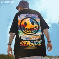 zazomde print oversized men t shirt 2022 hip hop cotton t shirt o neck summer streetwear male causal tshirts fashion loose tees
