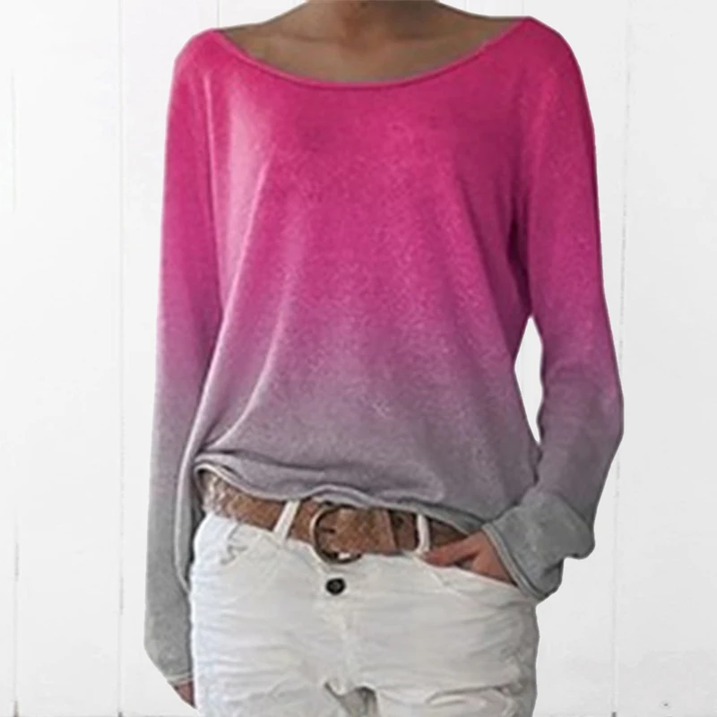 Женская футболка с градиентом Повседневная Свободная круглым вырезом на плечах