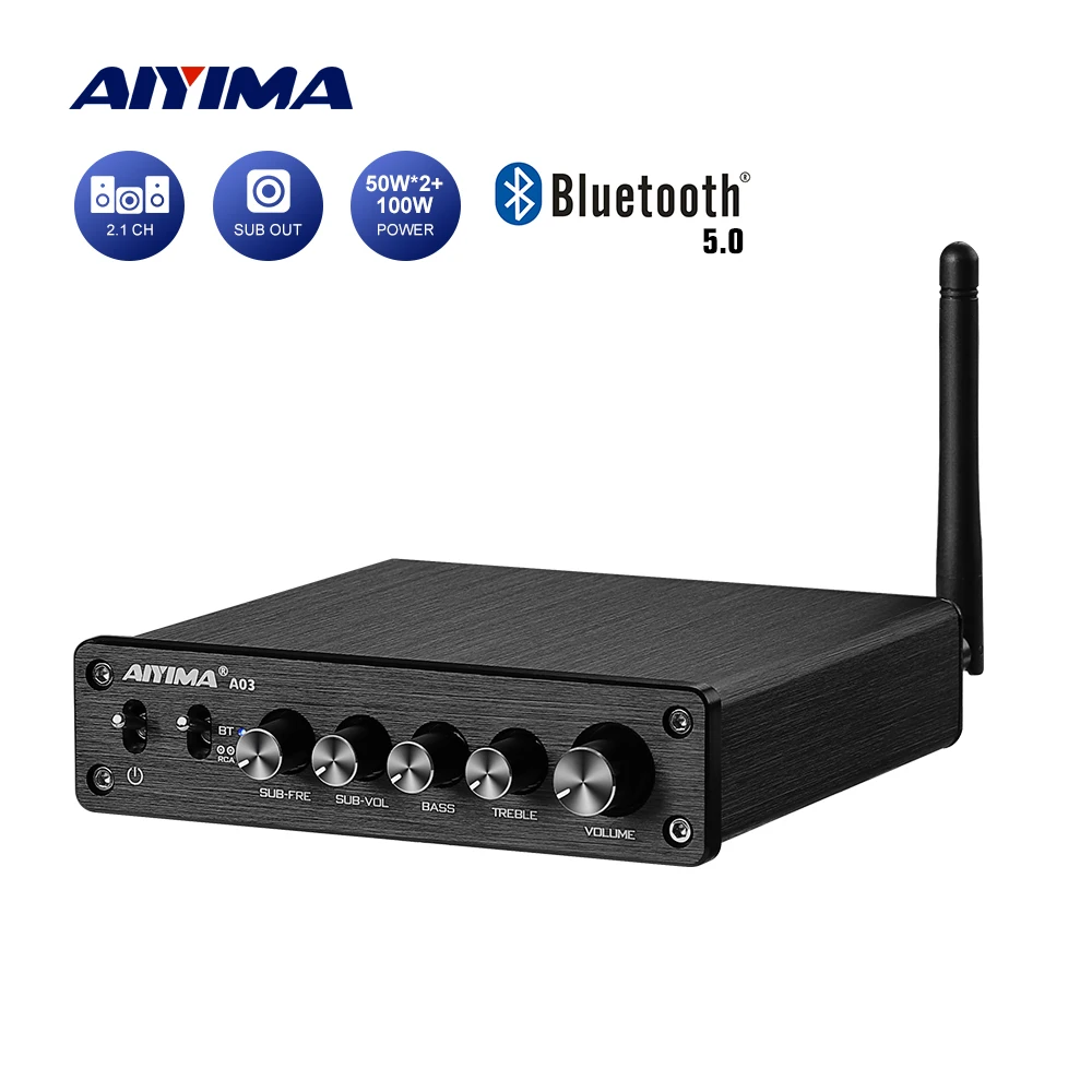

AIYIMA TPA3116 Subwoofer Bluetooth Amplifier HiFi TPA3116D2 2.1 Channel Digital Audio Amplifiers 50W*2+100W DC12-24V
