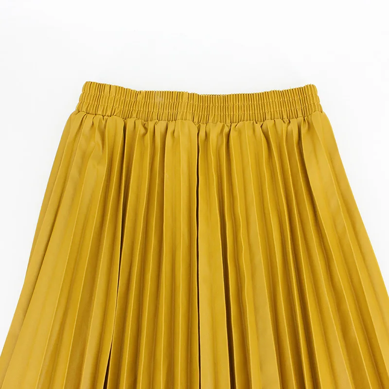 Зимние женские юбки плиссированные кожаные с высокой талией эластичная талия