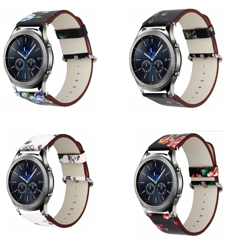 Кожаный ремешок с цветком для samsung galaxy watch 46 мм 2 s3 браслет Zenwatch Ticwatch s s2 pro amazfit 3 GTR pace