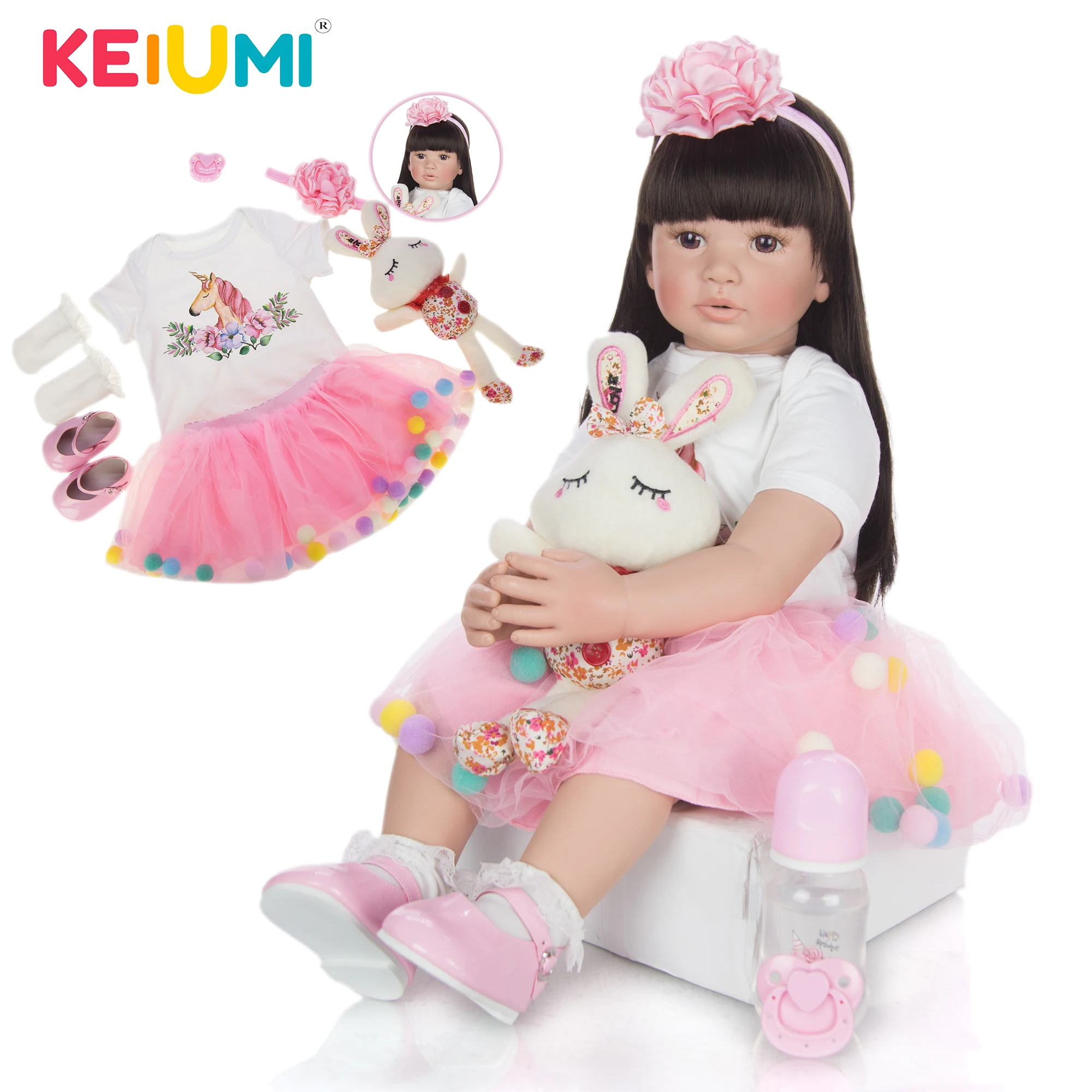 KEIUMI оптовая продажа длинные волосы Reborn Baby куклы 60 см Ткань тела имитирует Boneca Menina