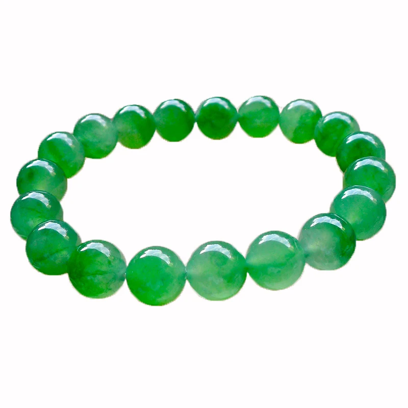 Браслет из круглых бусин натурального зеленого жадеита женское ювелирное