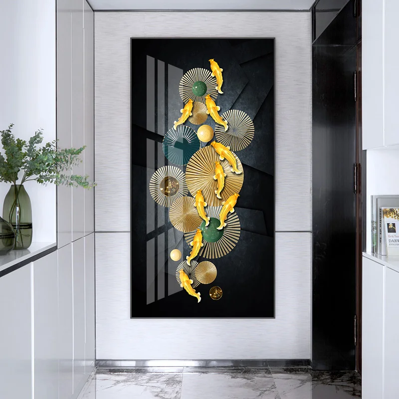 

Abstract Gold Fish Canvas Painting Fashion Modern Poster Art Style High Definition Decor Wall Pictures for Living Room Unframed