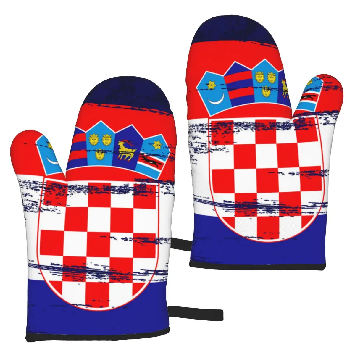 

2PCS Heat Resistant Kitchen Gloves Oven Mitts Flag Of Croatia Grunge Cooking Microwave Gloves