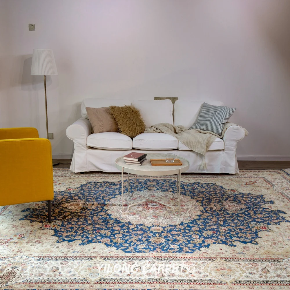 Goedkoop Yilong 9'x12 'Blauw Perzische Handgemaakte Grote Maat Hereke Zijden Tapijt (YL2003)