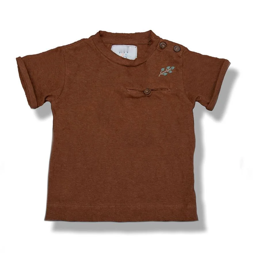 

Short-sleeved T-shirt 2021 New Baby Boys Autumn Retro Solid Color Embroidery Round Neck Bottoming Short-sleeved Girls Top