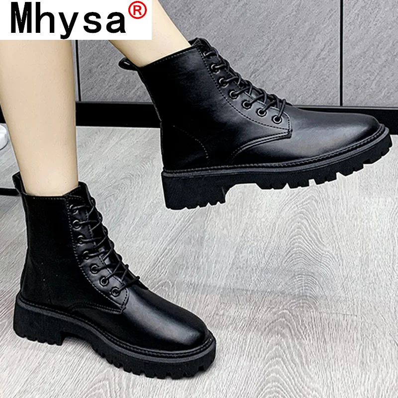 

Новинка осени 2021, модные женские короткие ботинки из искусственной кожи на платформе, привлекательные спортивные женские ботинки-мартинсы ...