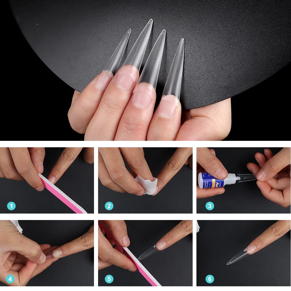 

600pcs/100pcs Nail Tips Long Pointed Nails Clear Natural White Fake Nails