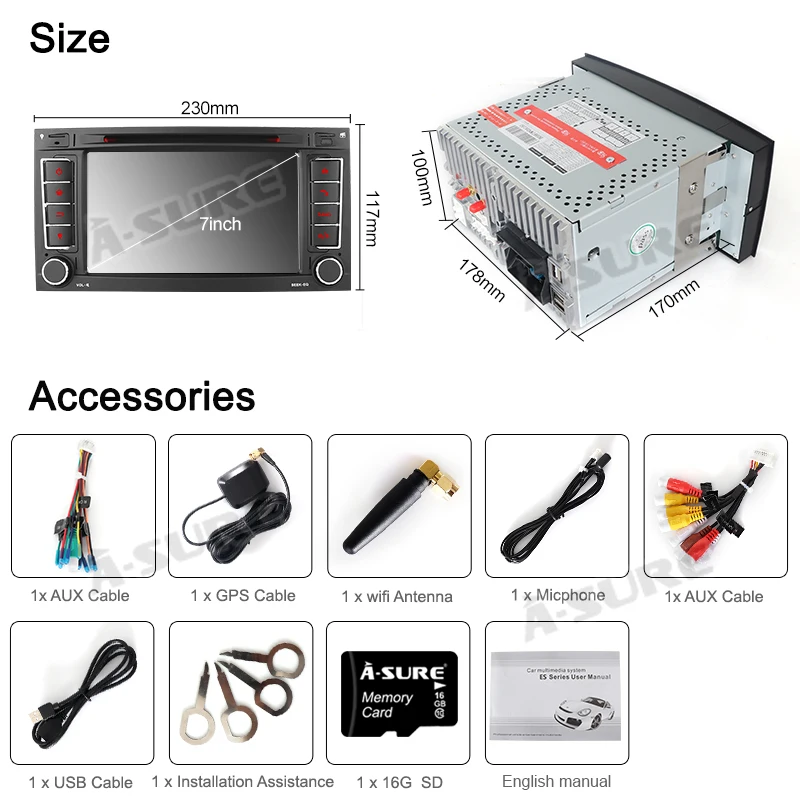 A Sure HD 7 дюймов 2 Din IPS Android 9 0 автомобильное радио GPS DVD плеер навигация для Volkswagen VW