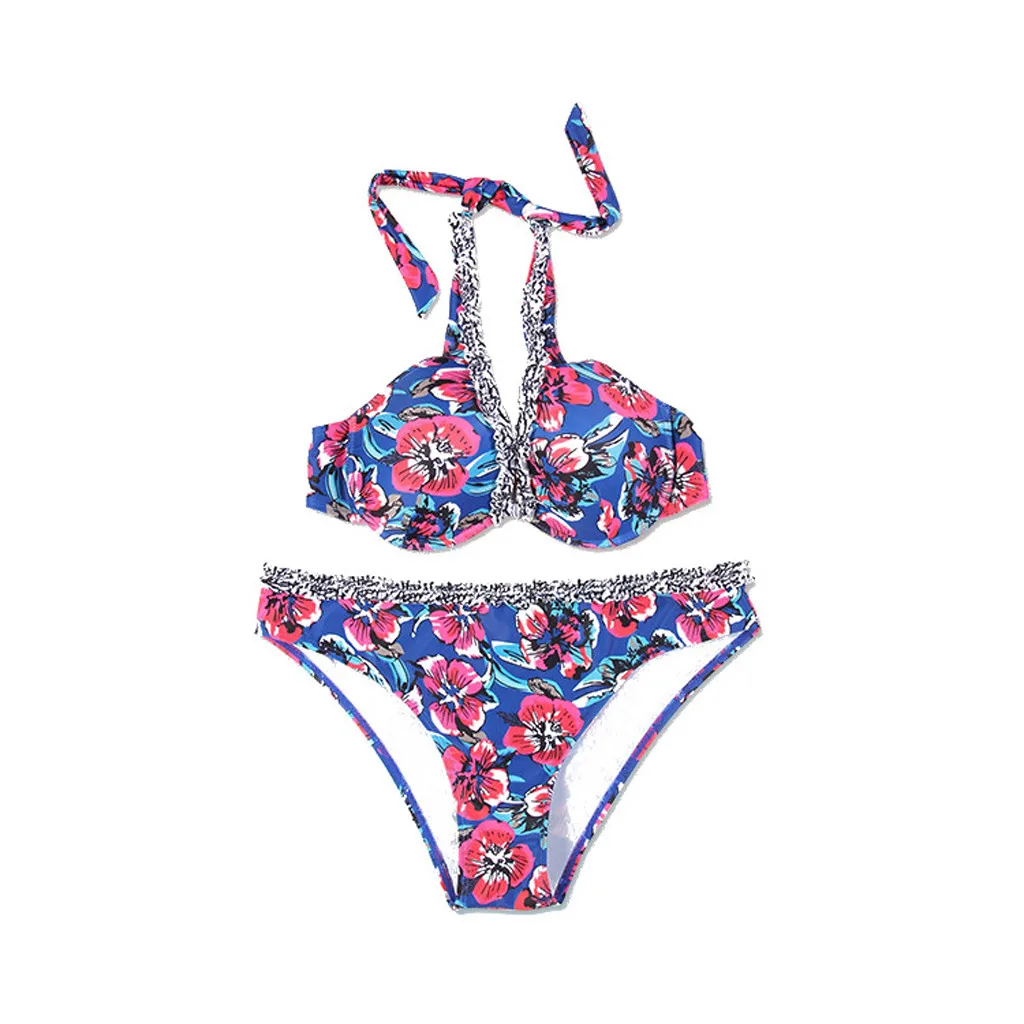 Женский купальник с цветочным принтом KANCOOLD комплект бикини на шнуровке Модный