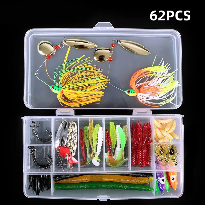 

Hot Sale 62pcs Fishing Lure Set Kit Soft and Hard Lure Baits With Box Wide Variety Finshing Accessory X85