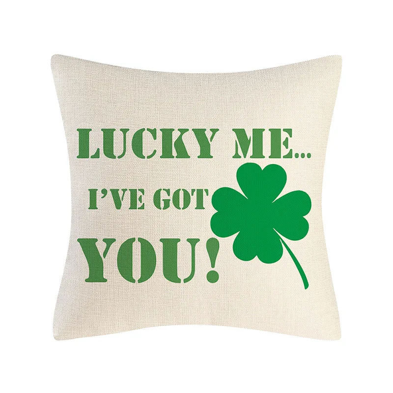 

Fashion Green Lucky Grass Double-sided Patterns Pillow Case Flax Printed Pillow Case St. Patrick's Day yl81