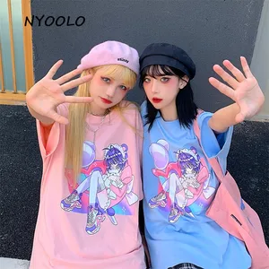 Футболка NYOOLO Женская свободного покроя, милая двухмерная рубашка с рисунком Девушки мечты, с коротким рукавом, топ с круглым вырезом, лето 2020