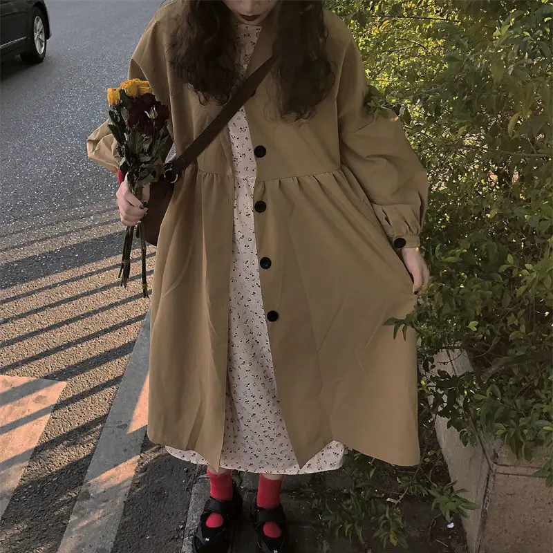 Женский элегантный однобортный свободный Тренч в стиле преппи с длинным рукавом