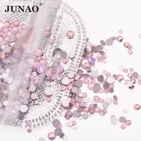 junao mix size pink opal crystal nail rhinestones beads flatback round gems strass glue on nail stone sticker for face
