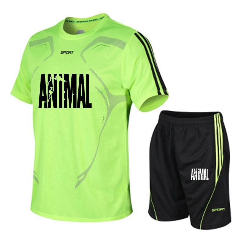 

2021 Men's Summer Letterprint Casual Fitness Suit Sports Suit Short Sleeve T-Shirt + Quick Dry 2-piece Set