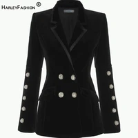 harleyfashion new trending fall winter notched exquisite diamonds buttons top quality black chic velvet blazer casual jackets