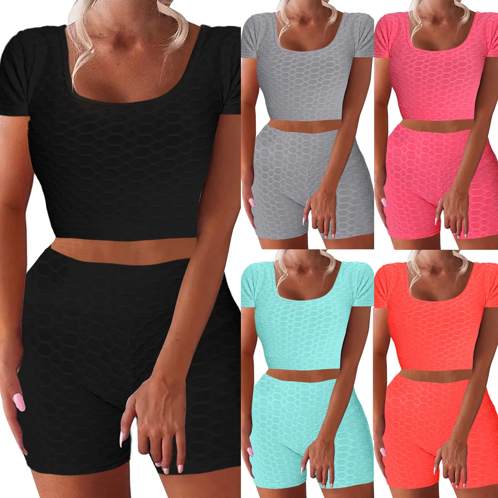 

Seamless Sport Set Women 2 Piece Short sleeve Top Bra Shorts Leggings Sportsuit Workout Outfit Active Fitness Yoga Gym Wear
