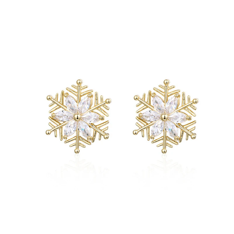 

Classic CZ Stone Crystal Snowflake Stud Earrings for Women Gold Silver Color Cute Small Christmas Earrings Fashion Jewelry Gifts