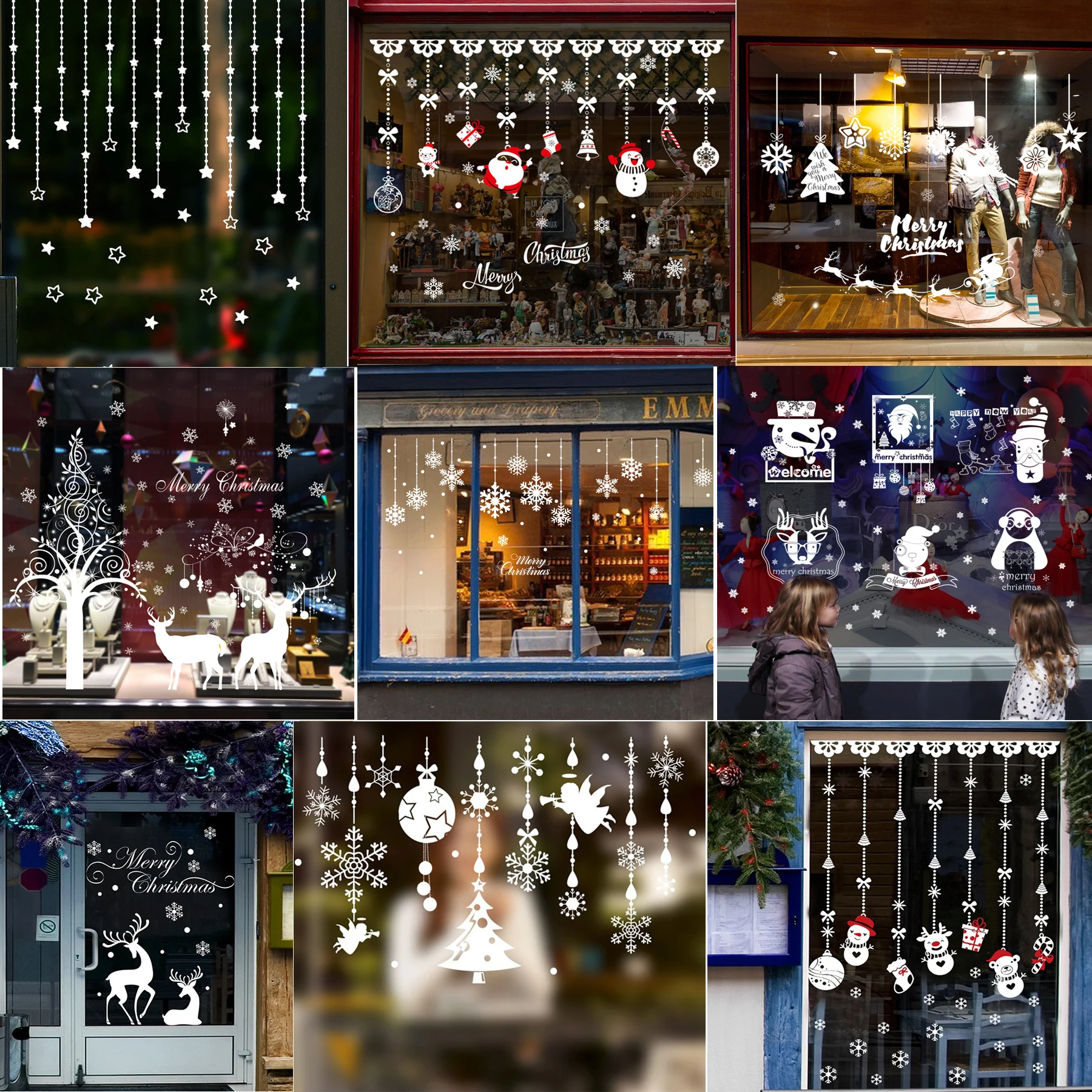 

White Merry Christmas Decoration pvc Elk Decor Snowflake Shop Window Stickers Wall Mural Poster Living Room Home Decal Art Vinyl