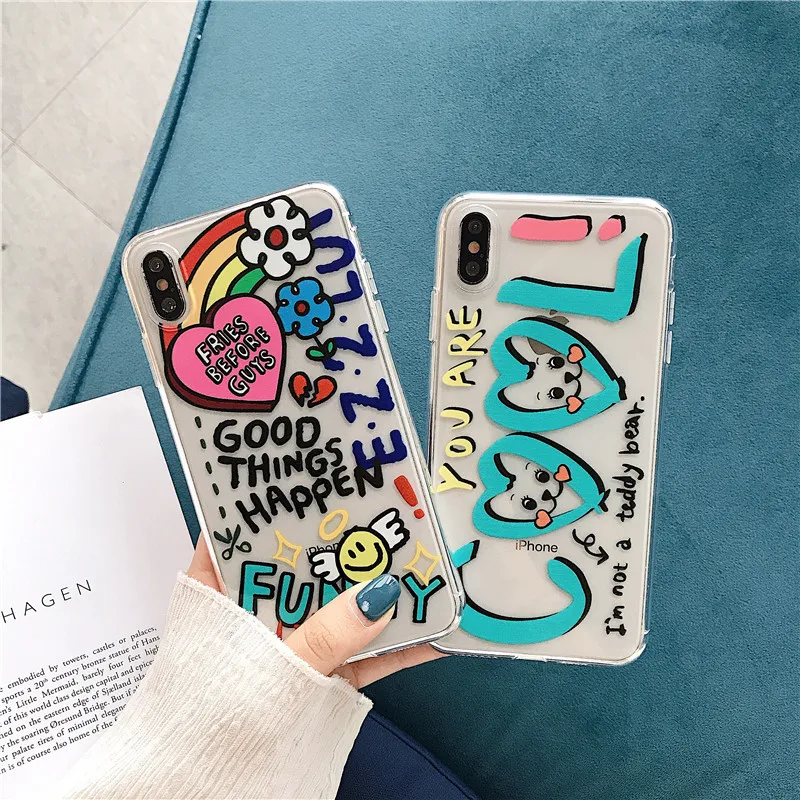 Прозрачный чехол для телефона iPhone 7, для iPhone XS Max, XR, X, 6, 6 S, 8, 7 Plus, 11 Pro Max, чехол с граффити и буквами, прозрачный мягкий чехол на заднюю панель