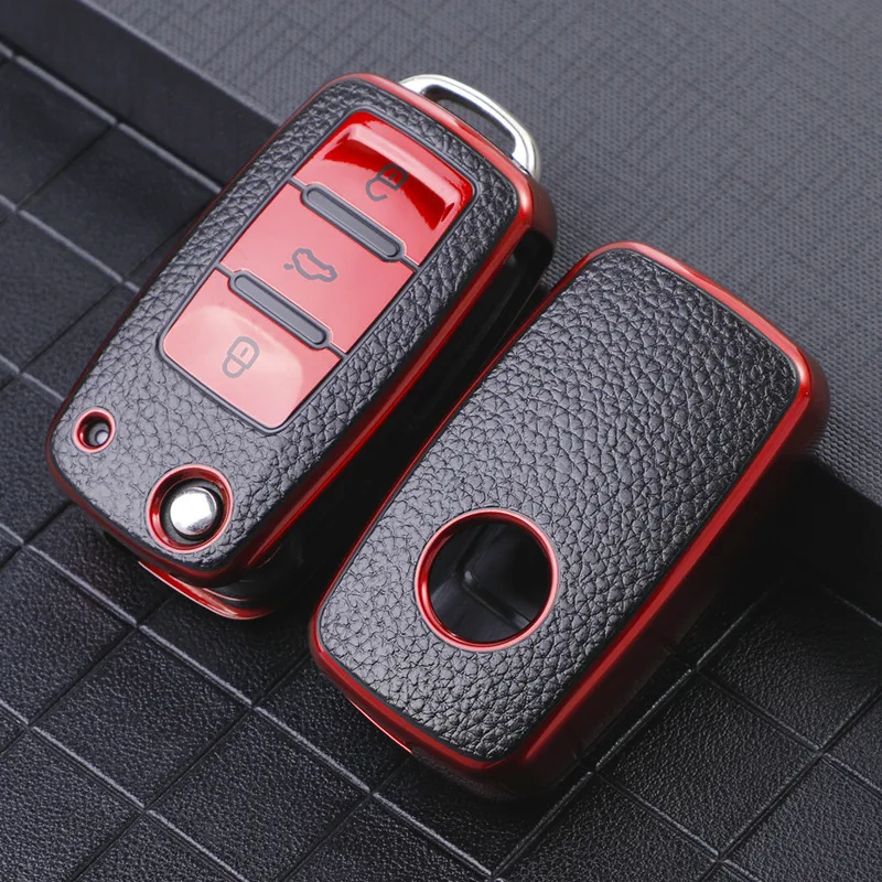 

Leather TPU Car Key Case For Volkswagen POLO Tiguan Passat B5 B6 B7 Golf Scirocco Jetta MK6 Octavia Remote Fob Cover Keychain