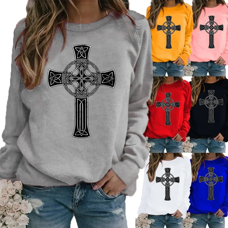 

Autumn and Winter Fashion Women Printing Shirt Graphic Sweatshirt Motion Shirt Long Sleeve Loose Shirt Pullover T-shirt