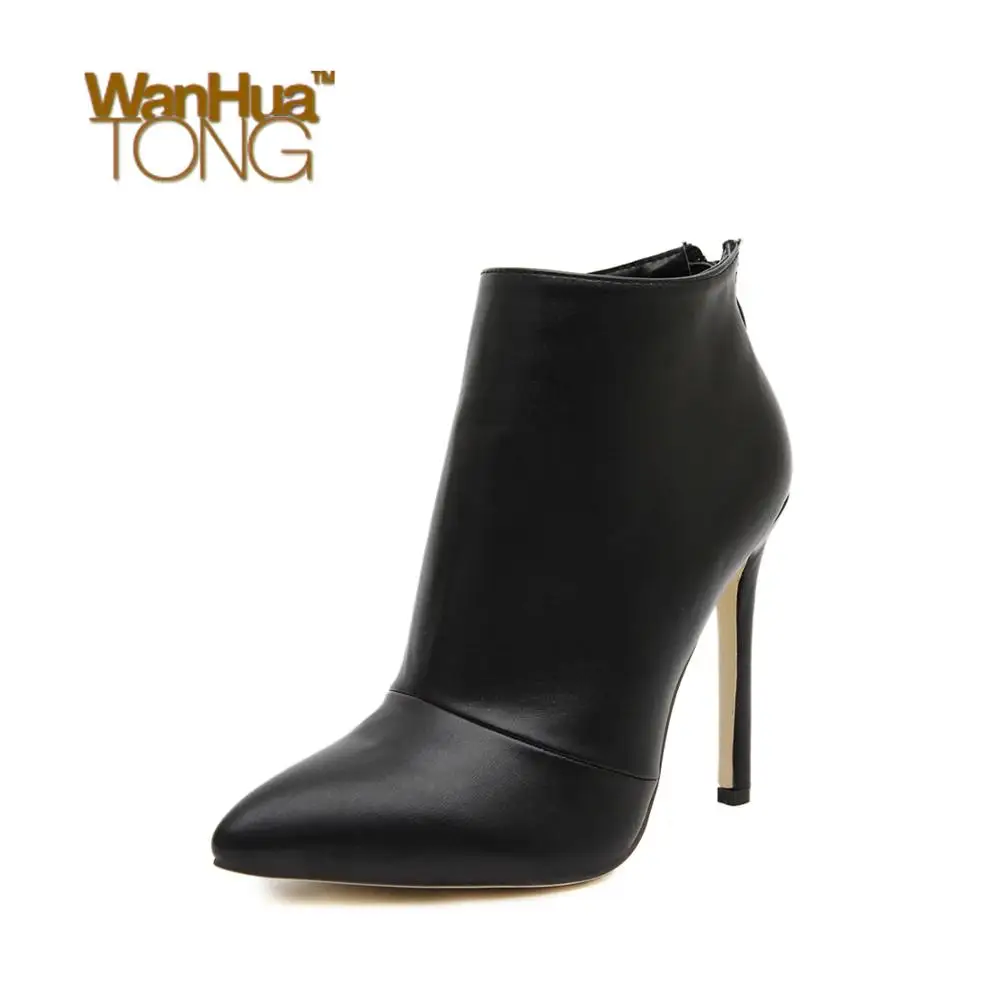 Женские ботильоны на высоком каблуке шпильке с острым носком классическая