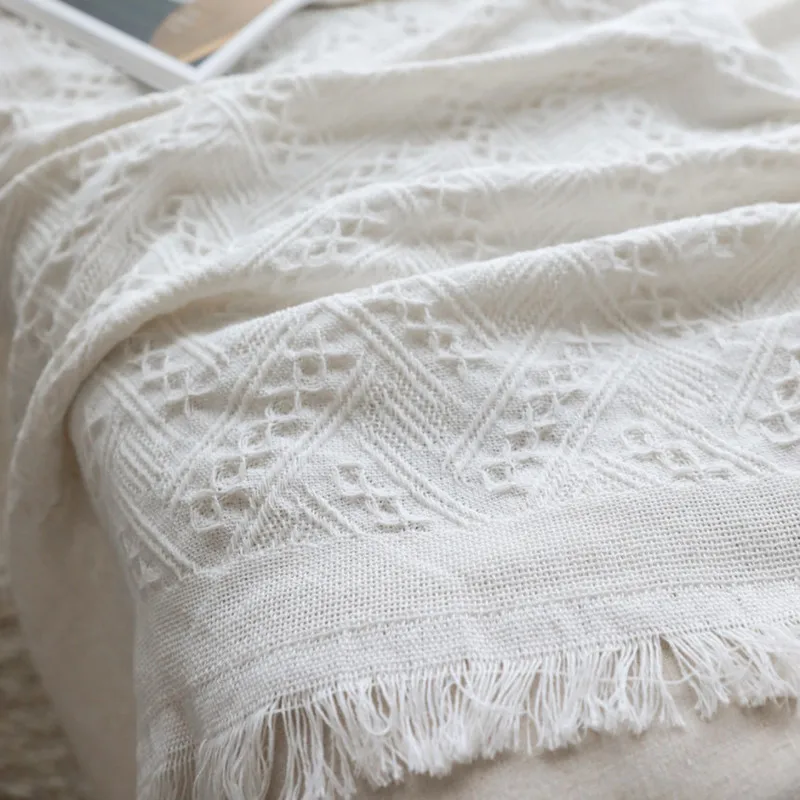 

White Grid Cotton Knitted Throw Blanket Double-Sided Travel Robe Throws Nordic Sofa Bed Living Room Blanket Decorative