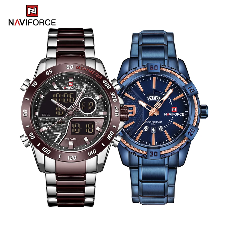 

NAVIFORCE New Original Watches for Men Military Sport Quartz Wrist Watch Stainless Steel Waterproof Clock Luxury Male Watch 9163