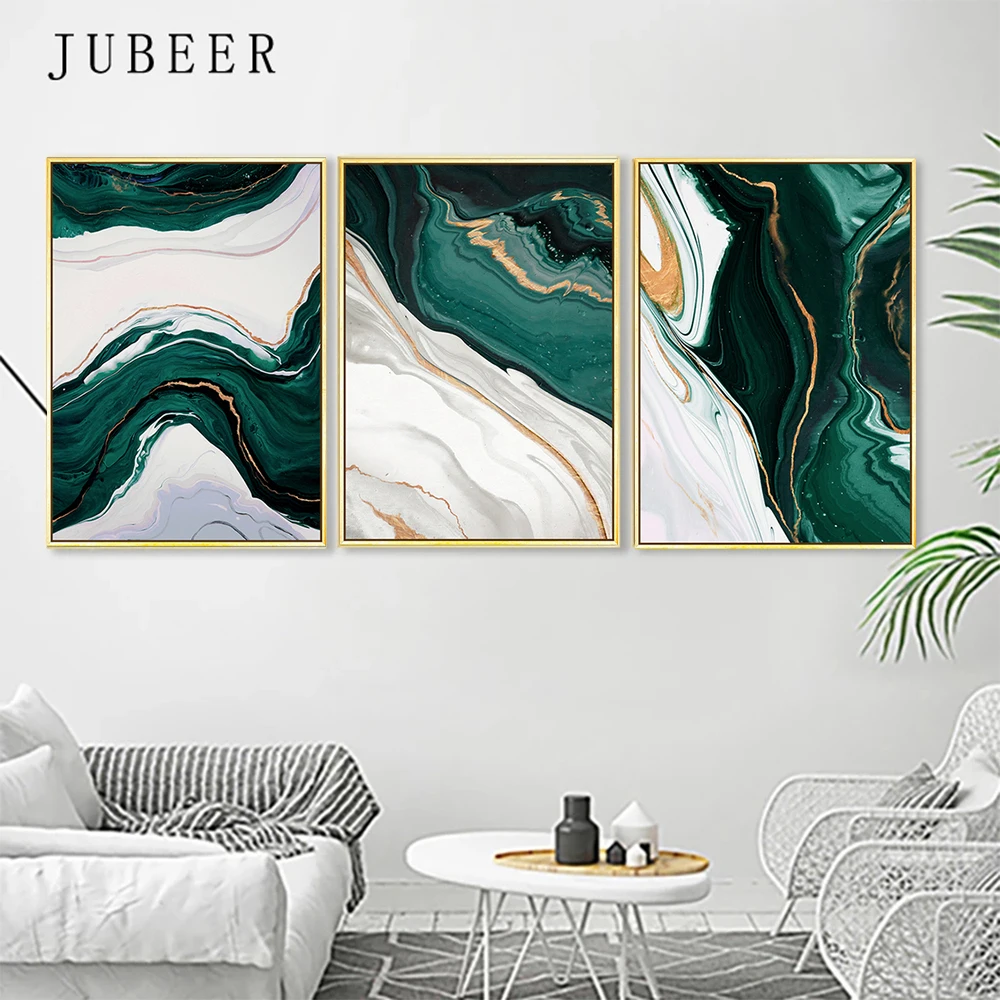 

Nordic Modern Abstract Gold Foil Line Green Canvas Art Painting Living Room Bedroom Poster And Print Wall Poster Home Decoration