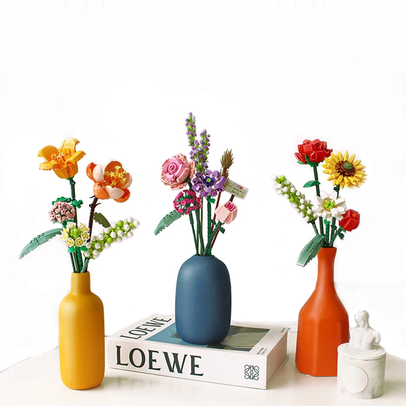 

Мини-букет MOC с цветочной композицией, пластиковые строительные блоки «сделай сам» для украшения дома, игрушки для девочек, подарки для дете...