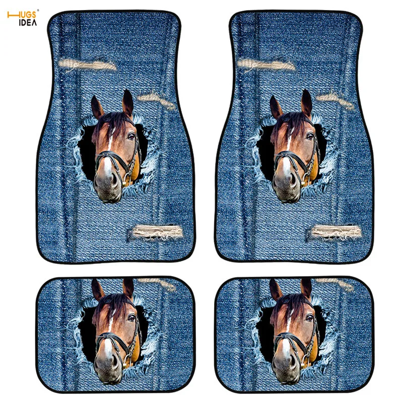 

Противоскользящий коврик из денима, коврики для автомобиля с 3D принтом лошадей, коврики для защиты автомобиля от пыли, декоративные коврики...