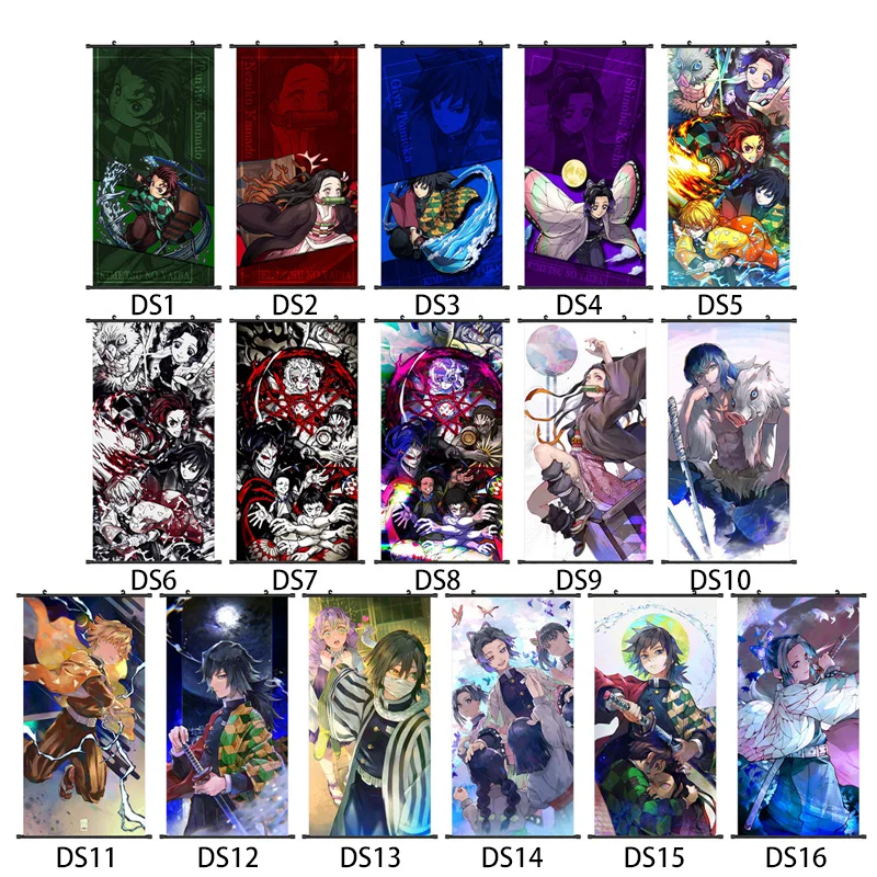 

Fashion Prints Scroll Anime Demon Slayer Kimetsu Poster Hippie Wall Picture Nordic Canvas Hanging Painting Office Home Decor