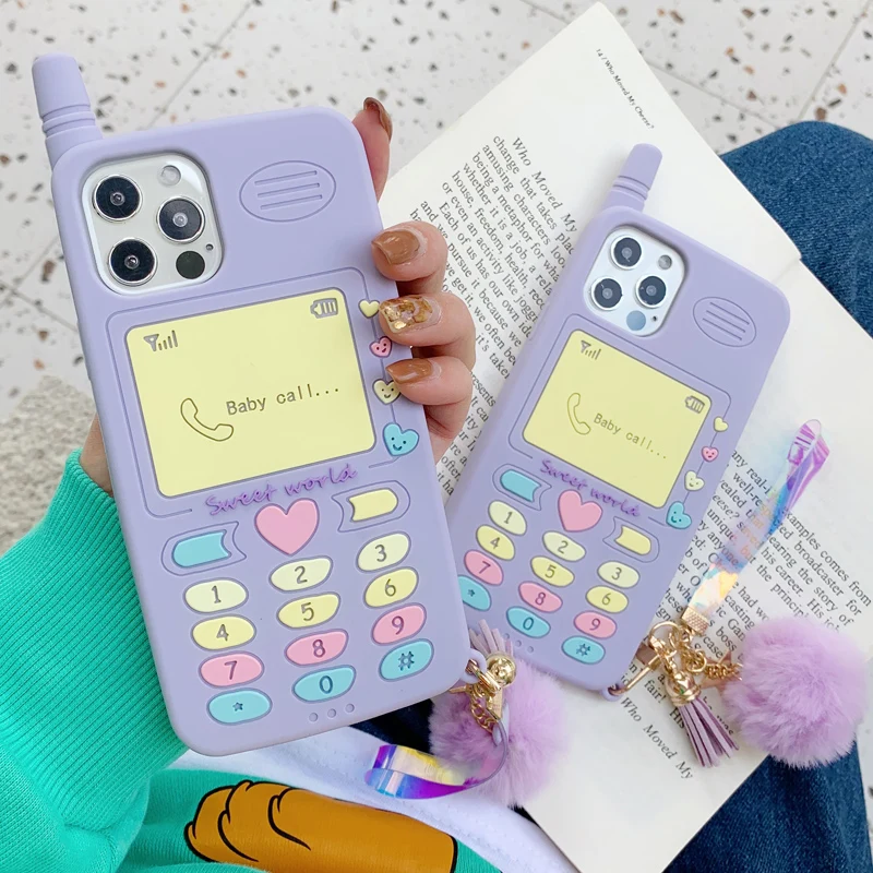 3D Симпатичное фиолетовое сотовый телефон Стиль чехол для iPhone 12 11 Pro XS Max Baby Call